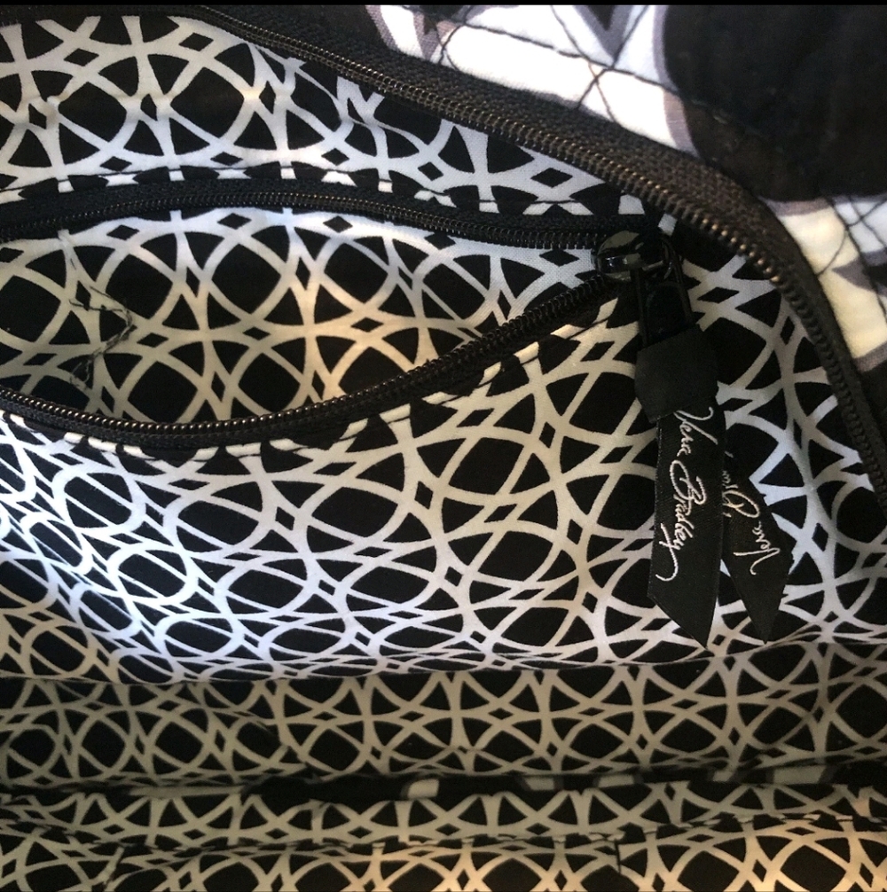 Floral Black White Women's Purse Bag Tote 14x10x5 - Picture 3 of 7